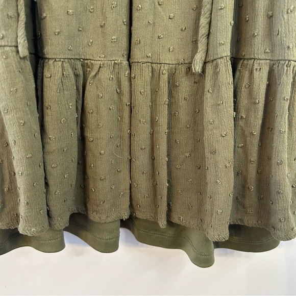 Altar’d State Olive Green Clip Dot Mini Dress, S, Blouson Sleeve, Boho, V-Neck - Picture 4 of 8